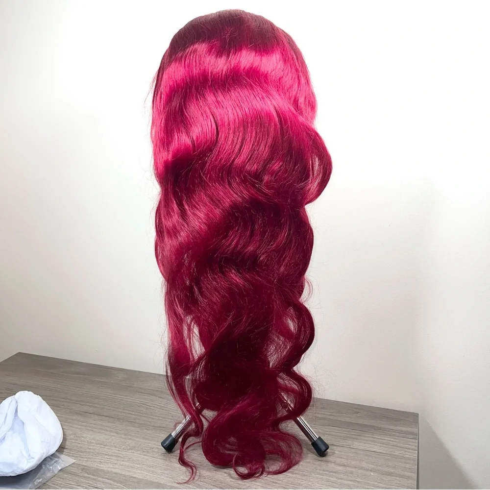 Burgundy Red 99J Human Hair Body Wave Lace Front 30 Inch Wig